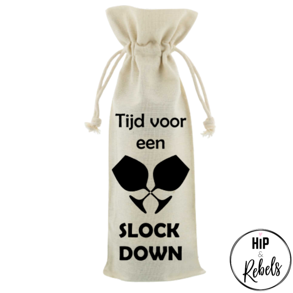 Wijnzak met tekst - Tijd voor een slok down