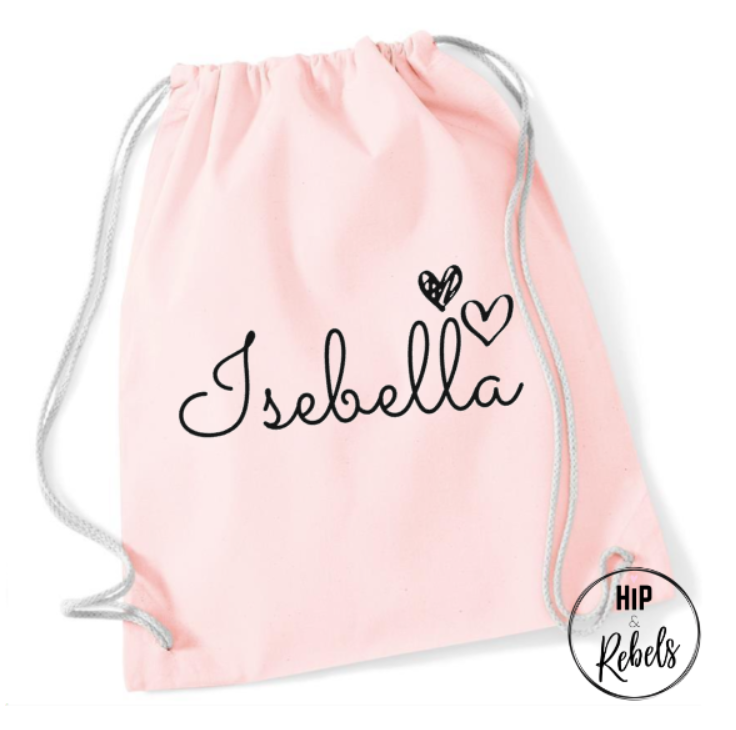 Katoenen rugtas - Naam met hartjes