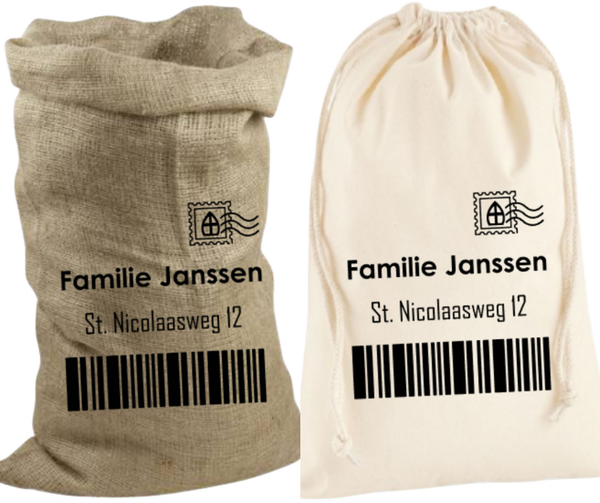 Sinterklaas zak - Streepjescode (met eigen naam + adres)