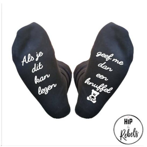 Sokken met tekst- Als je dit kan lezen, geef me dan een knuffel
