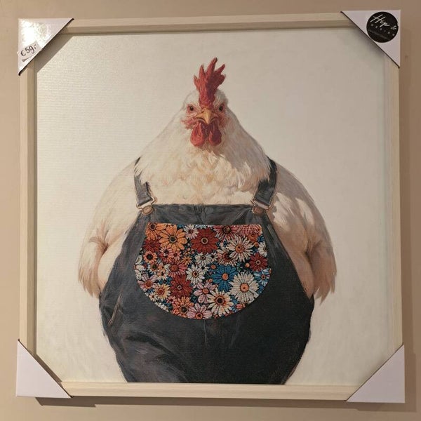 Schilderij Kip met Tuinbroek 60x60