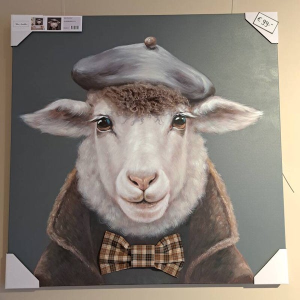 Schilderij Schaap met imitatitebont 80x80