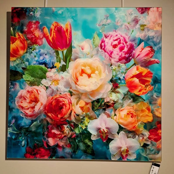 Glas Schilderij Bloemen 80x80
