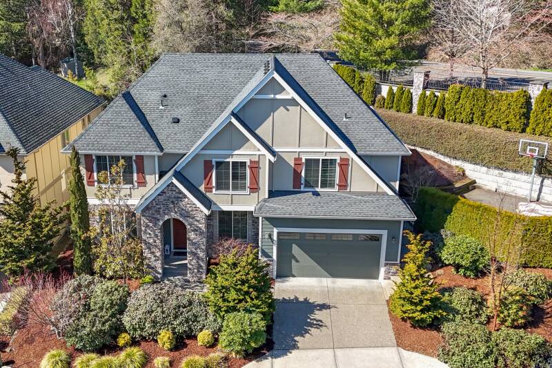 Aerial residential real estate photography of single-family home in Portland Oregon