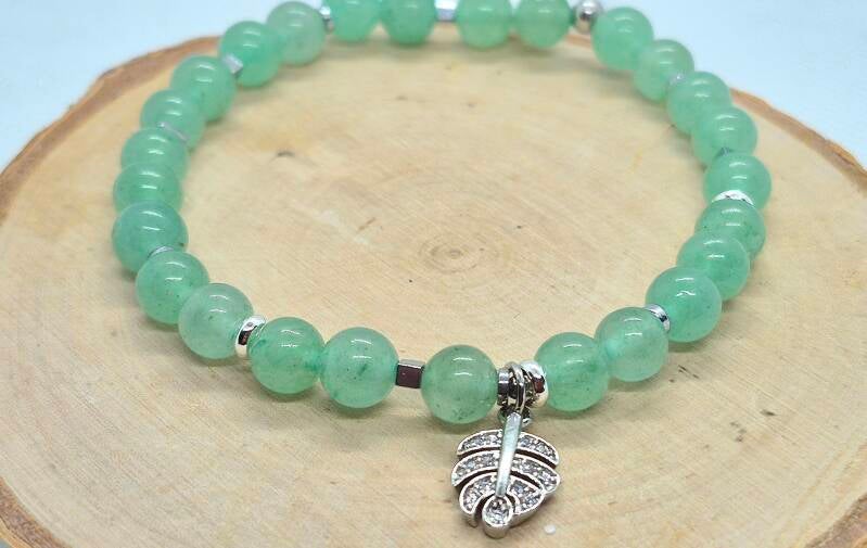 Bracelet d'Aventurine, feuille CZ (6mm) 35,00$