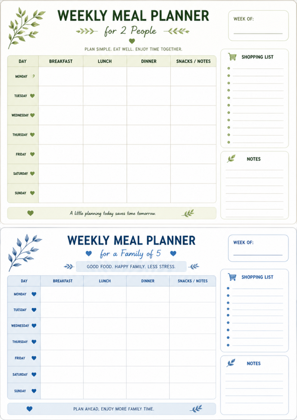 Meal Planner For Two & Five