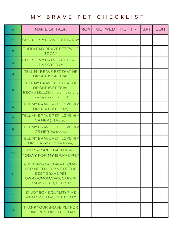 My Brave Pet Checklist