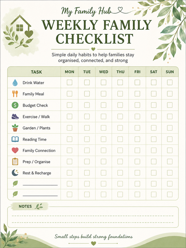 My Family Hub Weekly Checklist