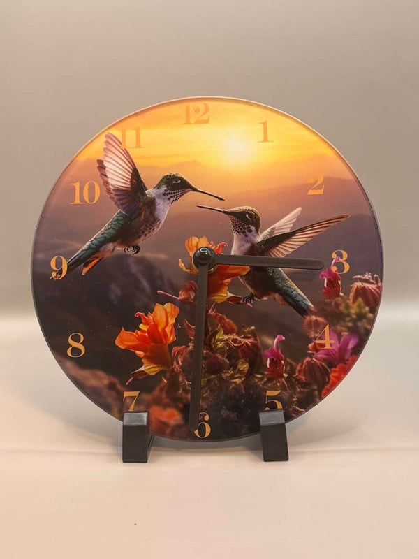 Wanduhr aus Glas - Kolibri