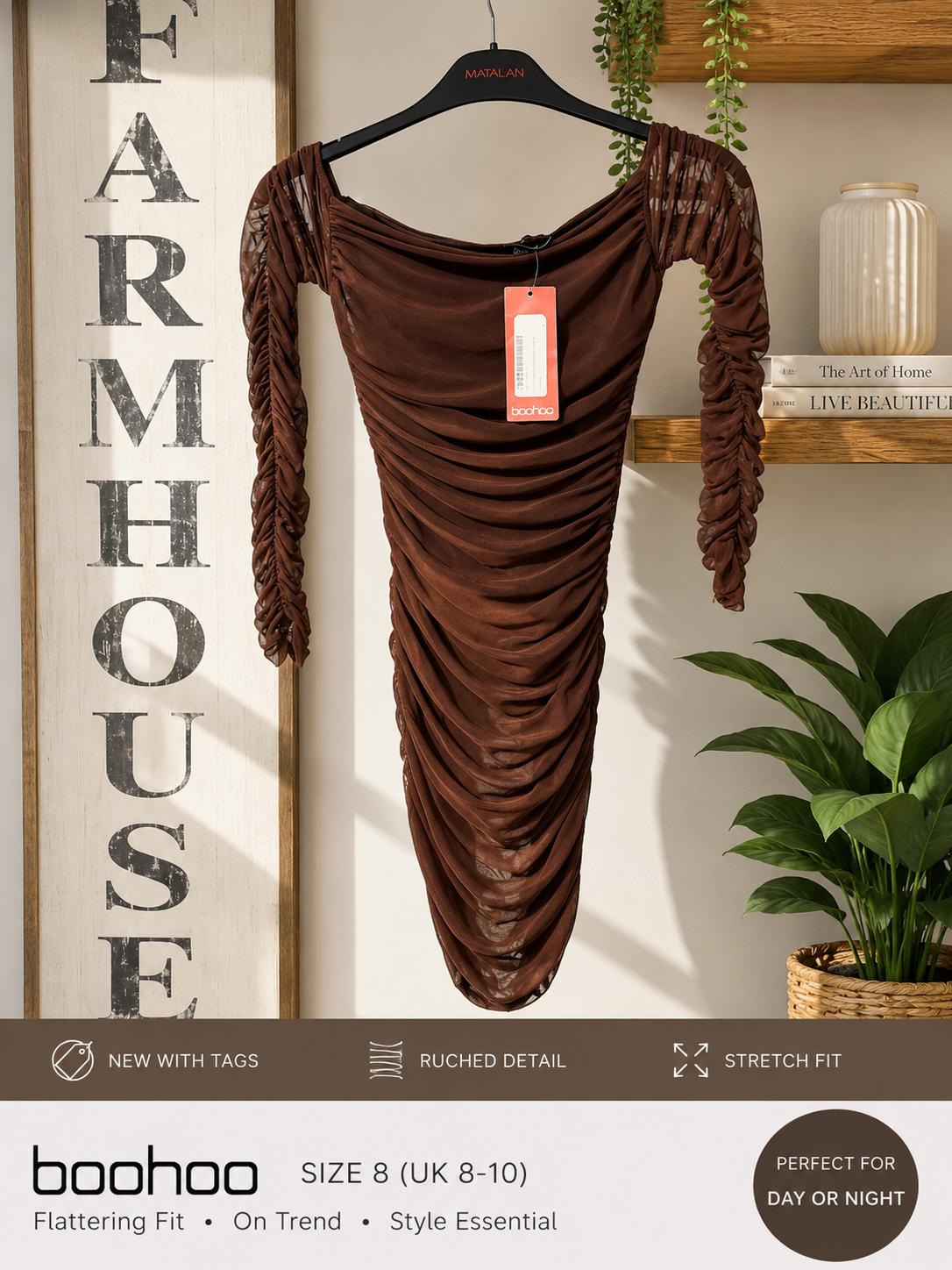 Brown Ruched Dress