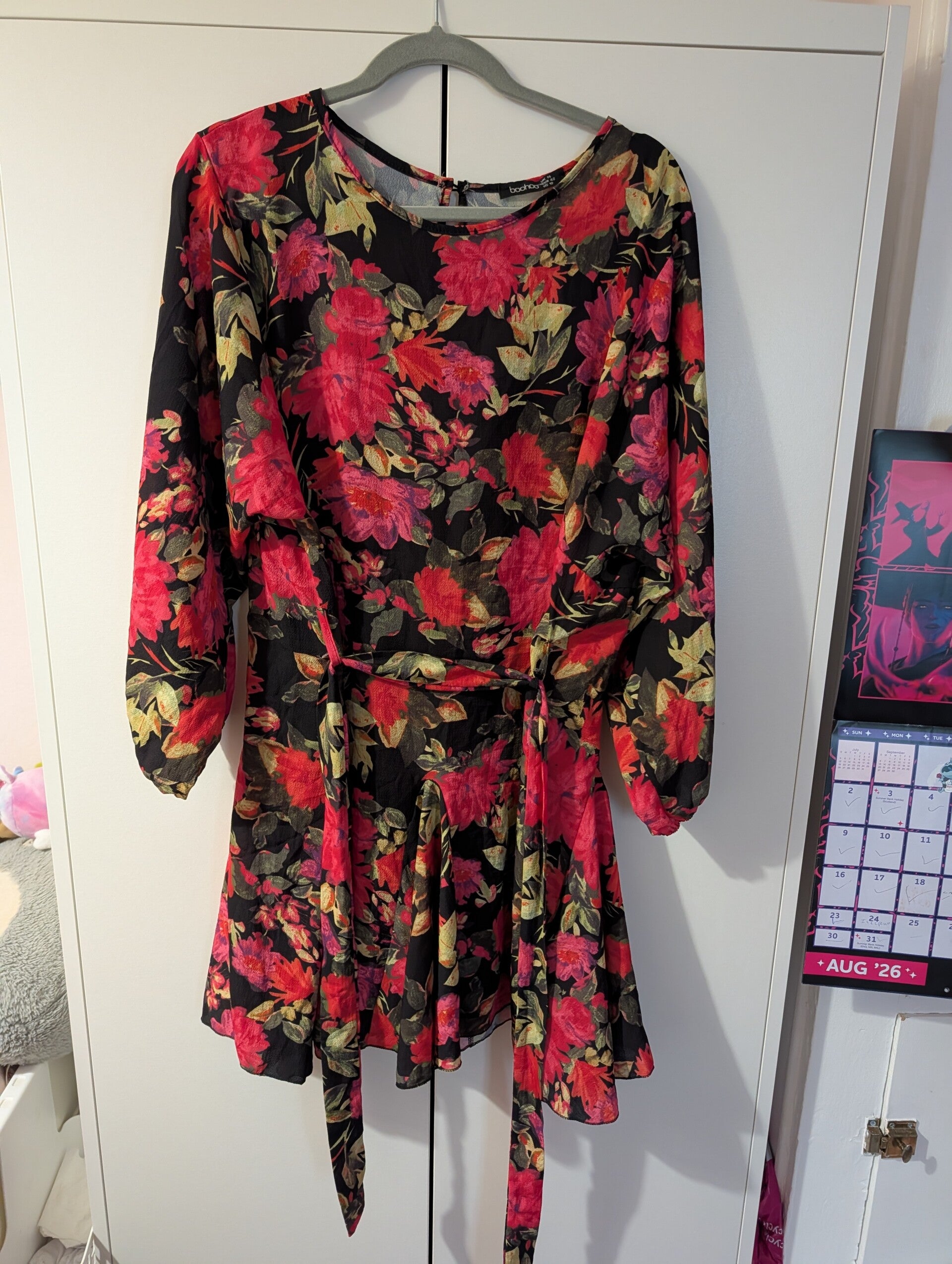 Boohoo Floral Belted Skater Dress