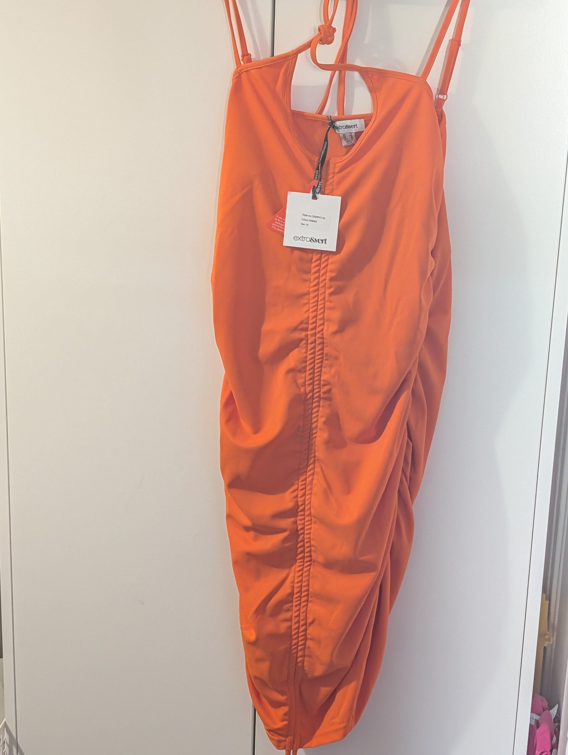 🧡 EXTRO & VERT ORANGE RUCHED DRESS – SIZE 16 🧡