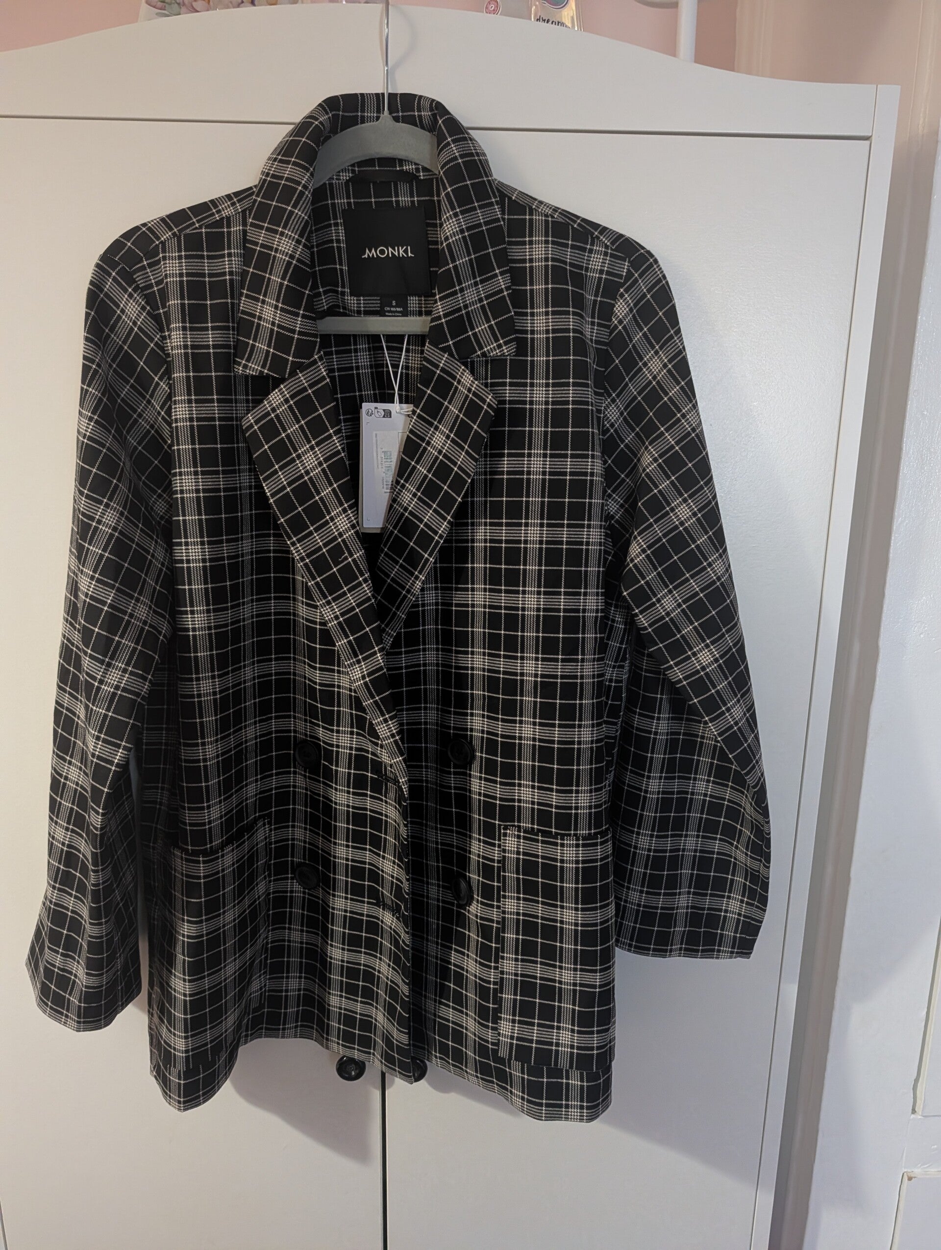 🖤 MONKI CHECKED DOUBLE-BREASTED BLAZER – UK 12–14 🖤