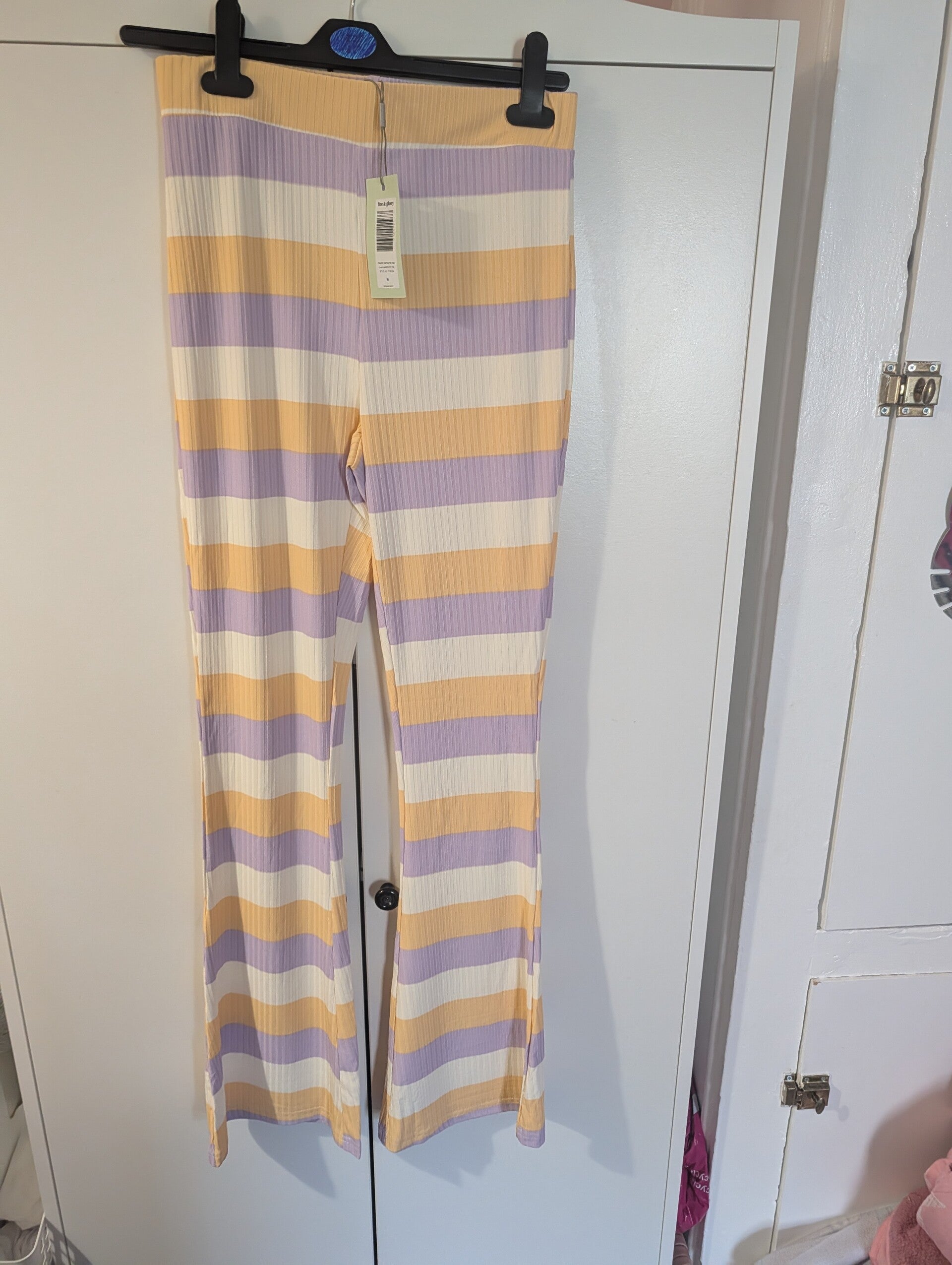 💜 FIRE & GLORY STRIPED FLARED TROUSERS – UK 12–14 💜