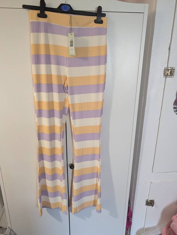 💜 FIRE & GLORY STRIPED FLARED TROUSERS – UK 12–14 💜