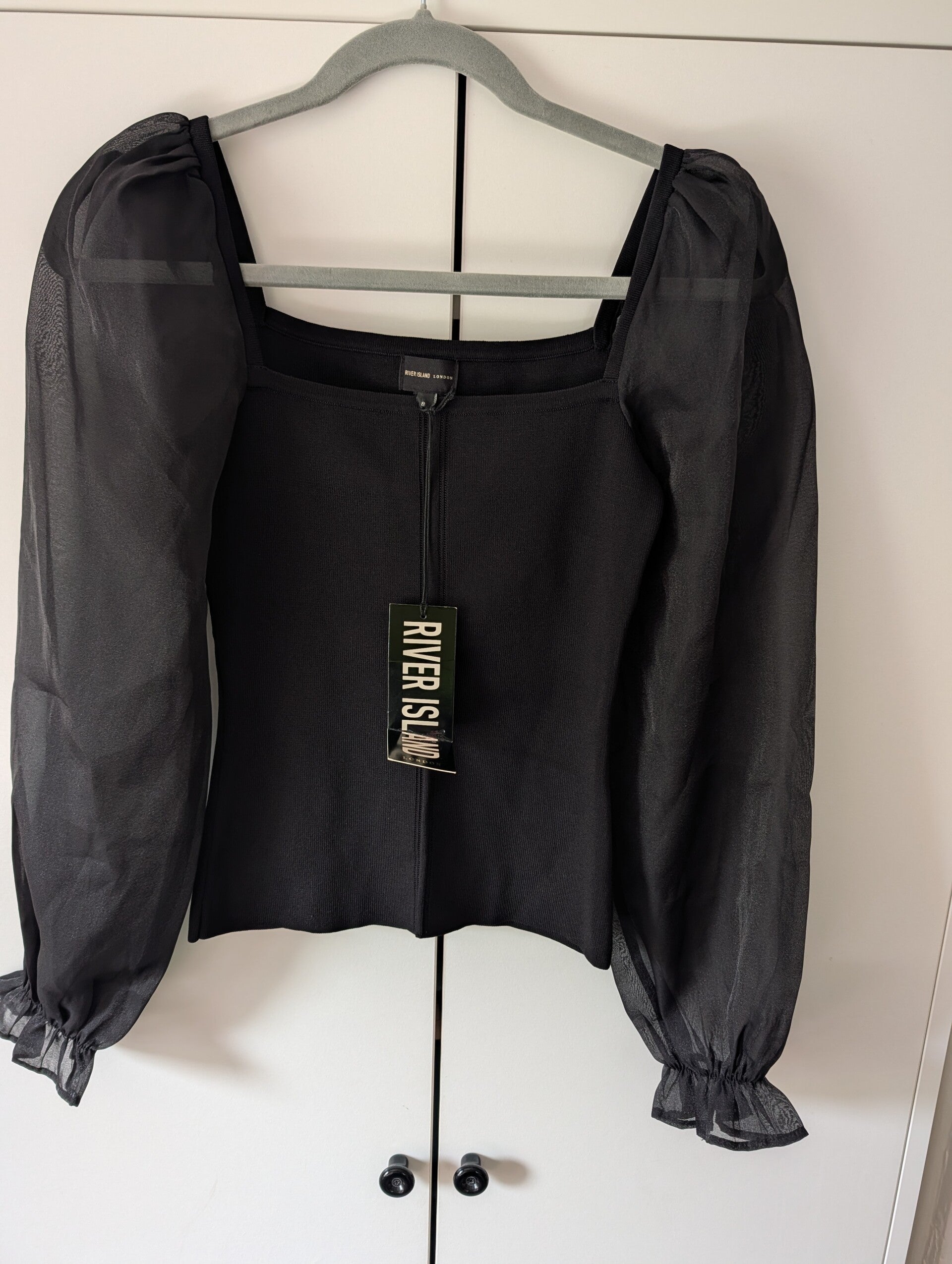 🖤 River Island Black Sheer Sleeve Top – Size 8 🖤