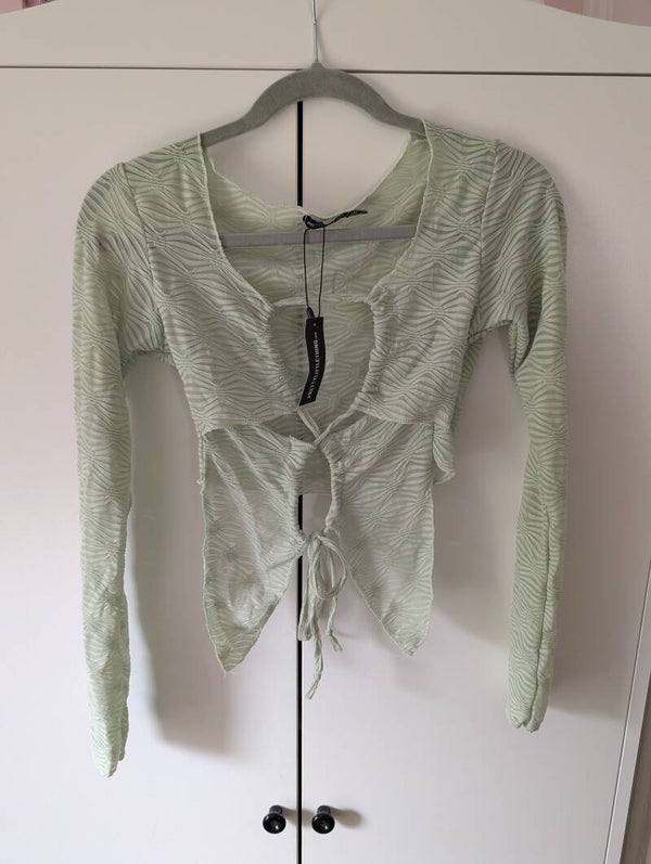 PrettyLittleThing Sage Green Lace-Up Top – Size 8 💚