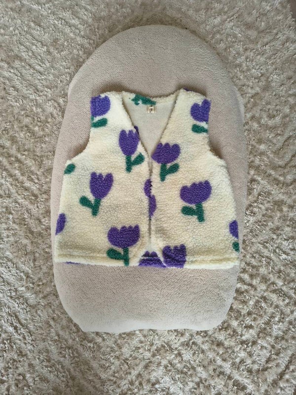 Giletje Teddy Tulpen Ecru/Lila