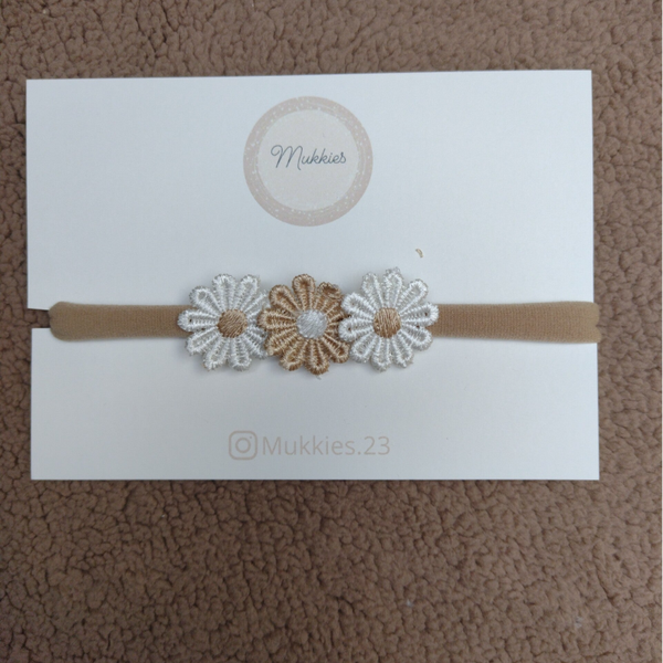 Haarbandje Daisy flower wit-khaki-wit
