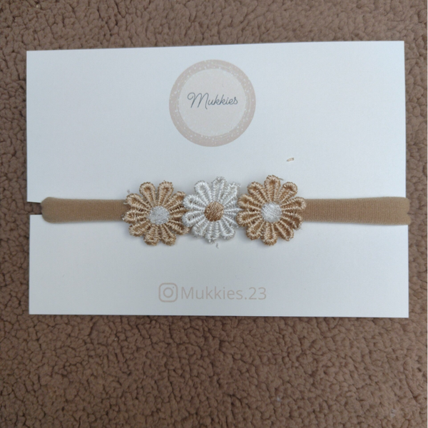 Haarbandje Daisy flower khaki-wit-khaki
