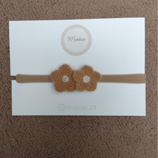 Haarbandje Wollen Bloem Koffie