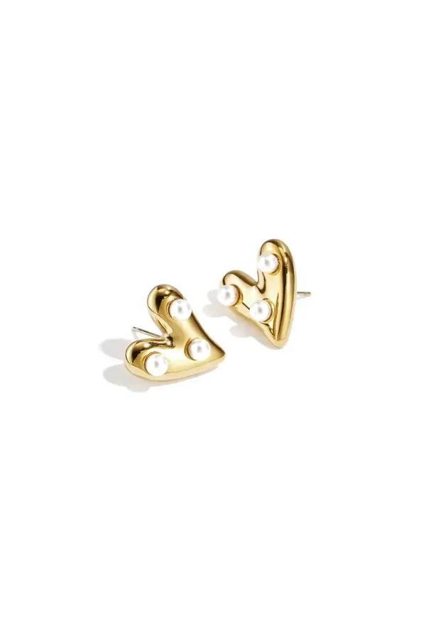 RVS oorbellen hart met parels