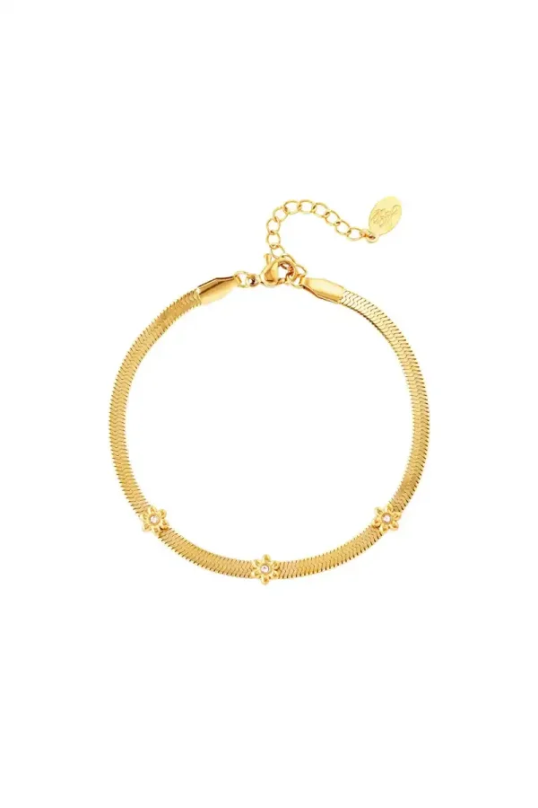 RVS armband plat met bloemetjes