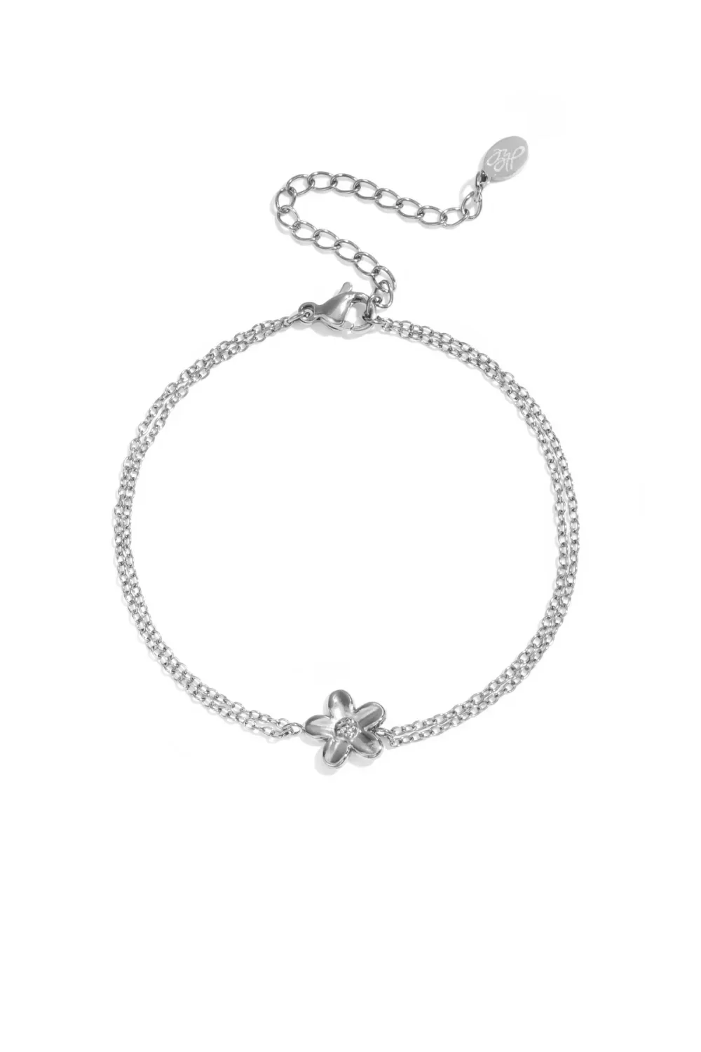 RVS armband bloemetje met dubbele ketting