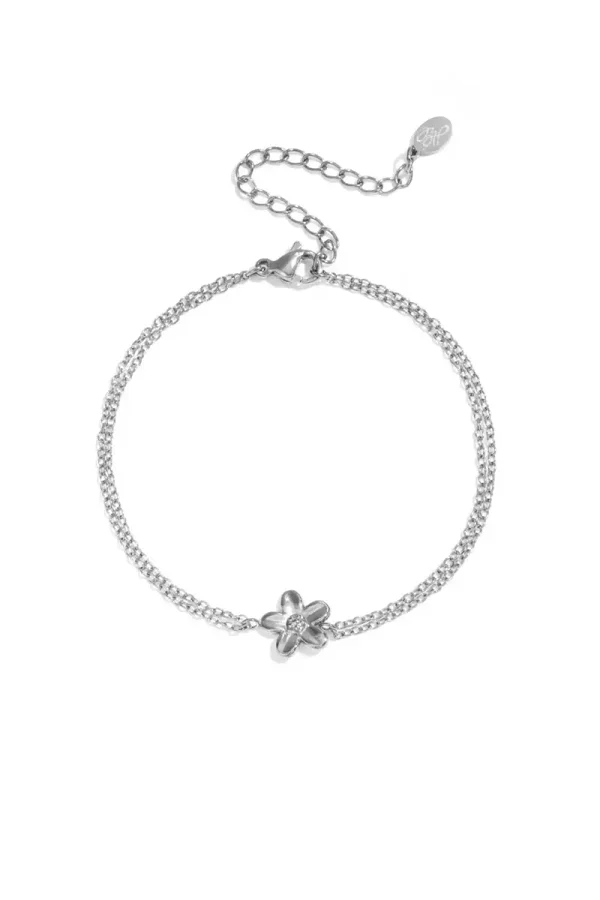 RVS armband bloemetje met dubbele ketting