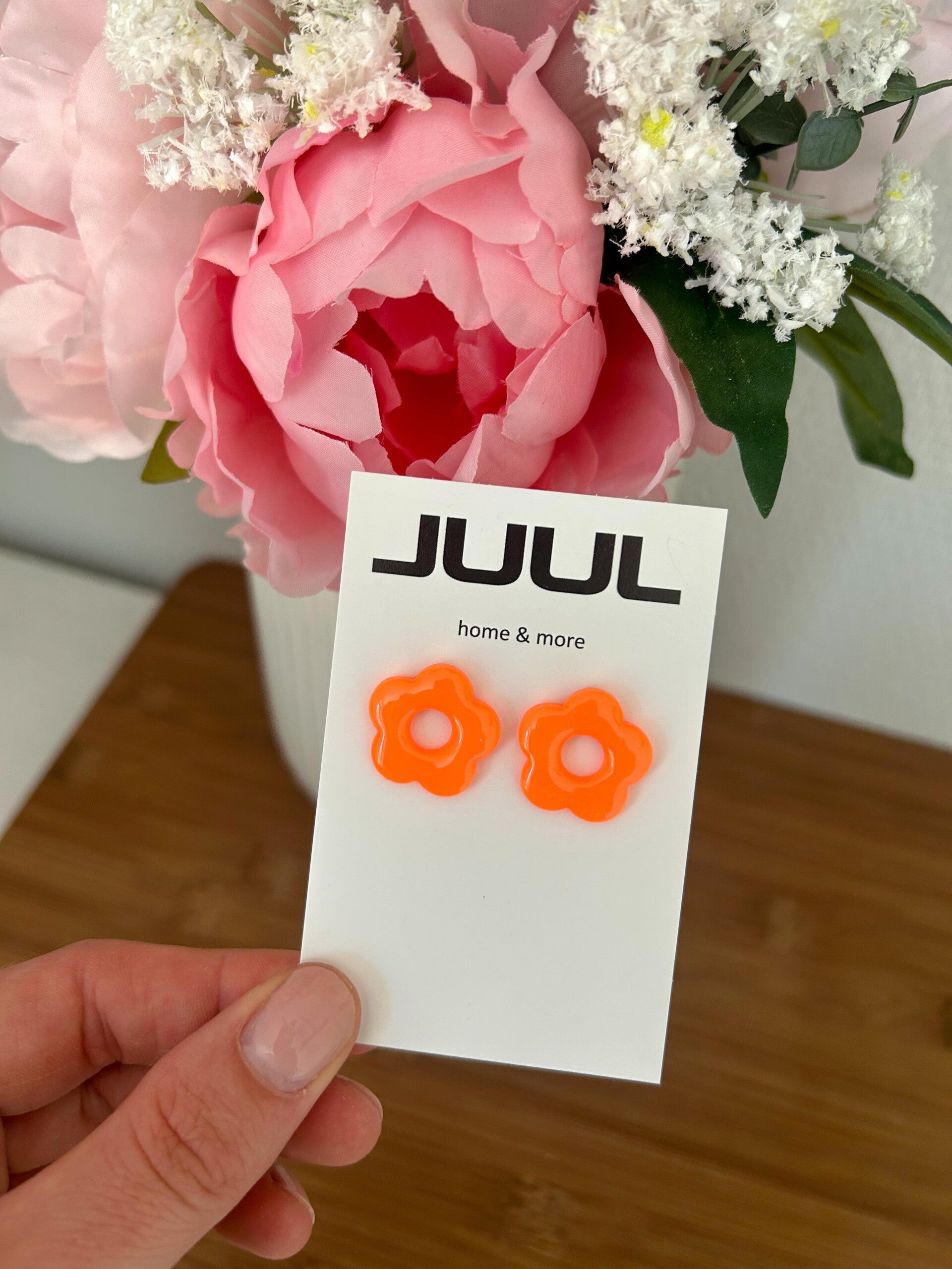 Neon bloem studs oranje