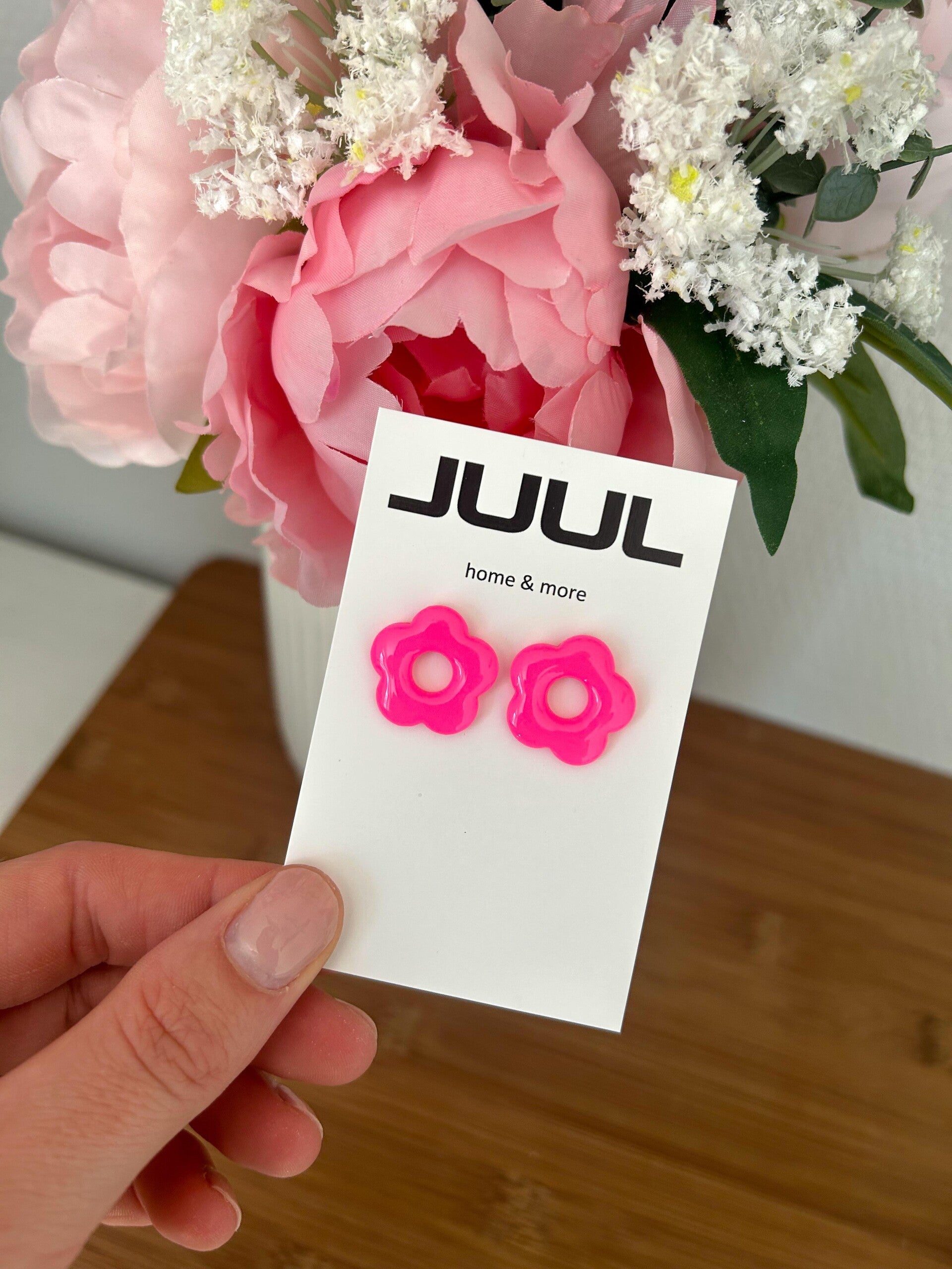 Neon bloem studs roze