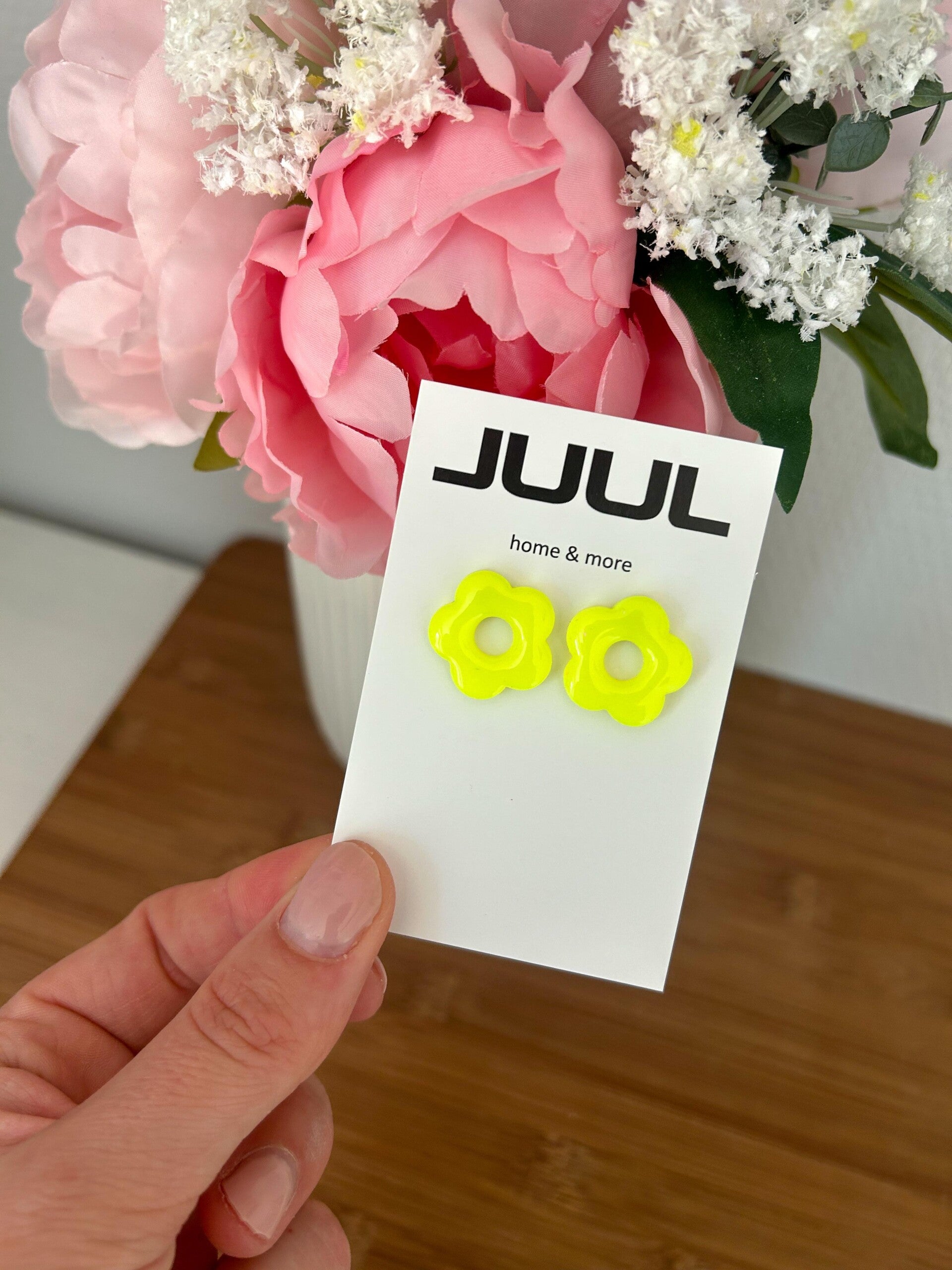 Neon bloem studs geel
