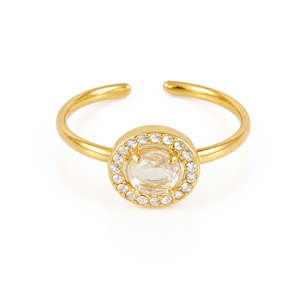 RVS ring witte steen rond