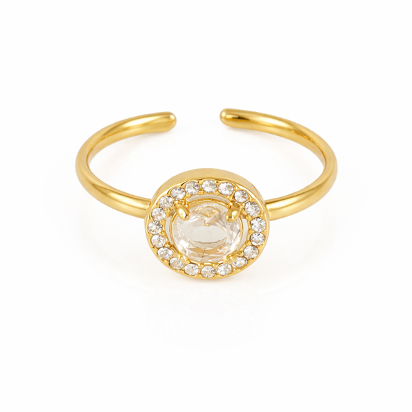 RVS ring witte steen rond
