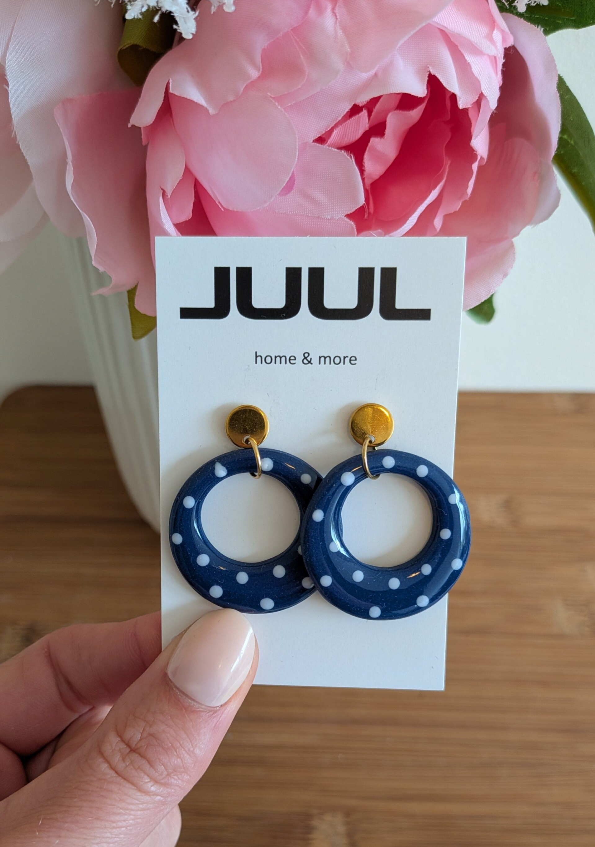 Polka dots donker blauw/wit - cirkel