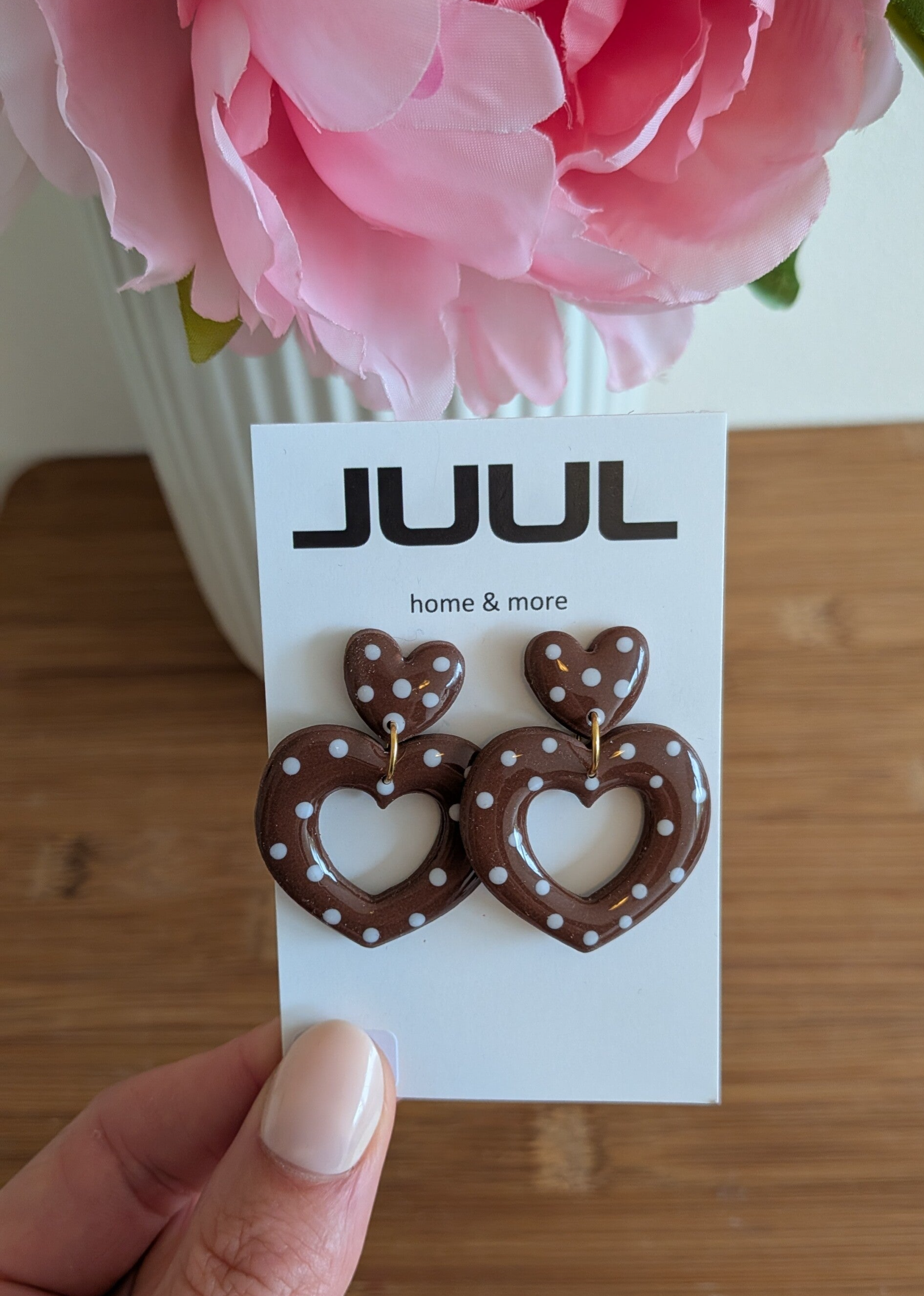 Polka dots bruin/wit - hart