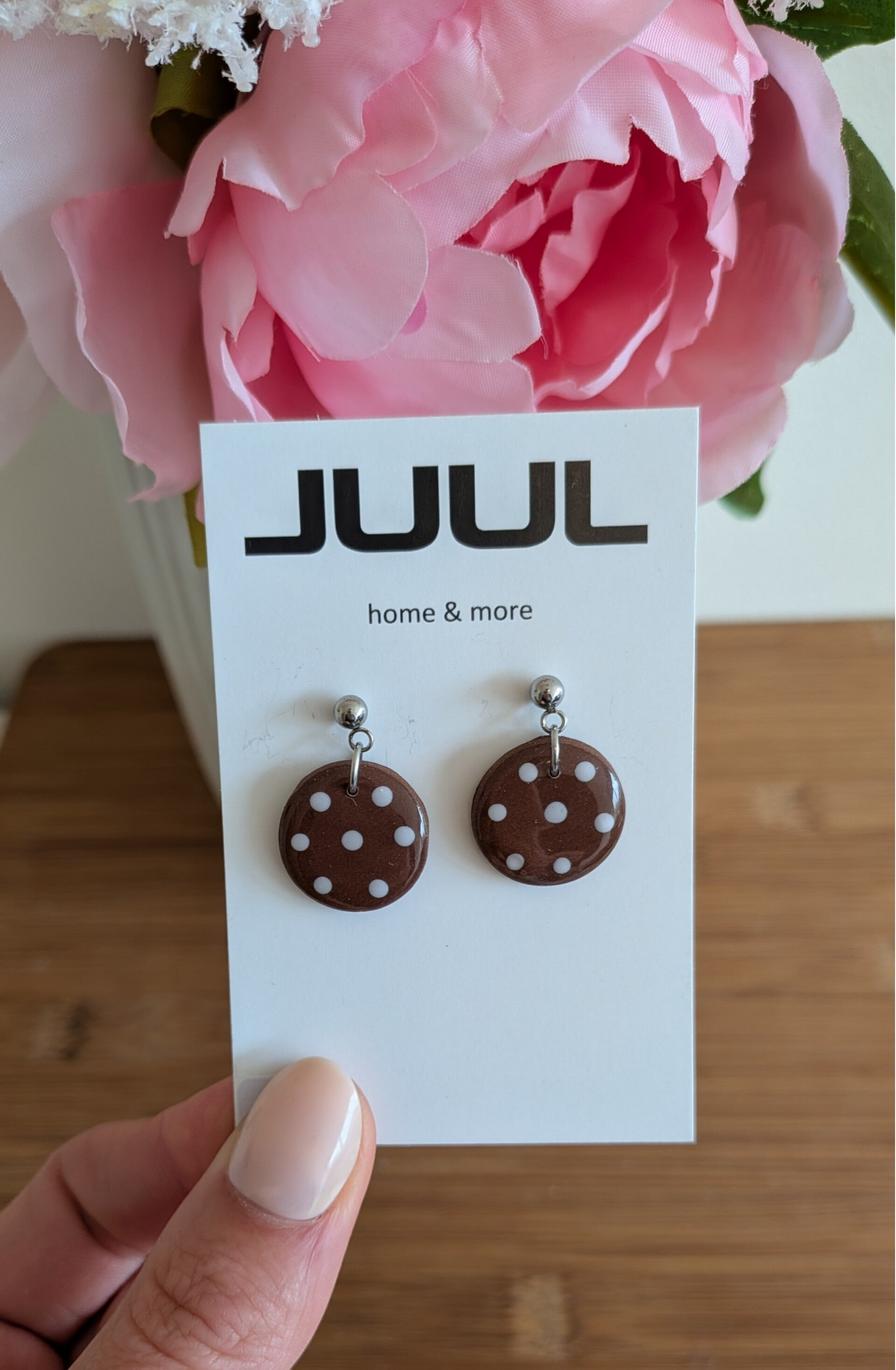 Polka dots bruin/wit - rondje