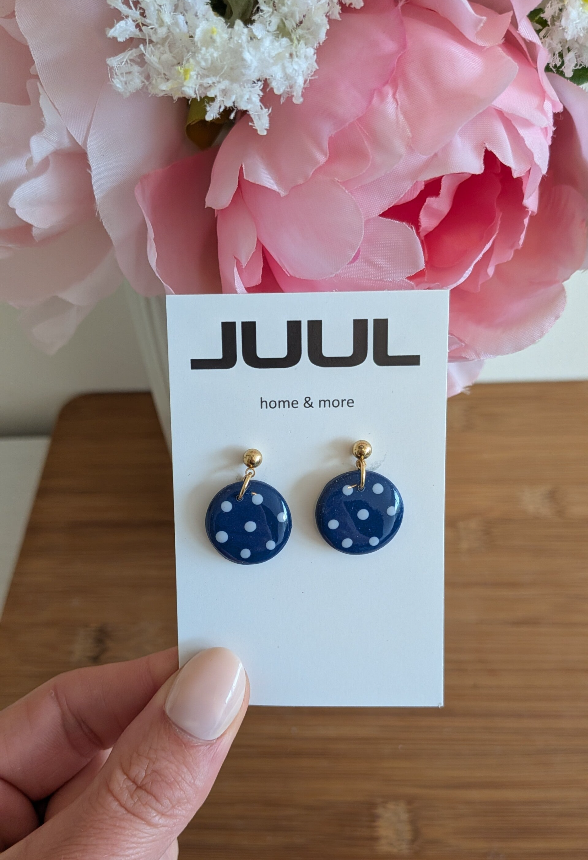 Polka dots donker blauw/wit - rondje