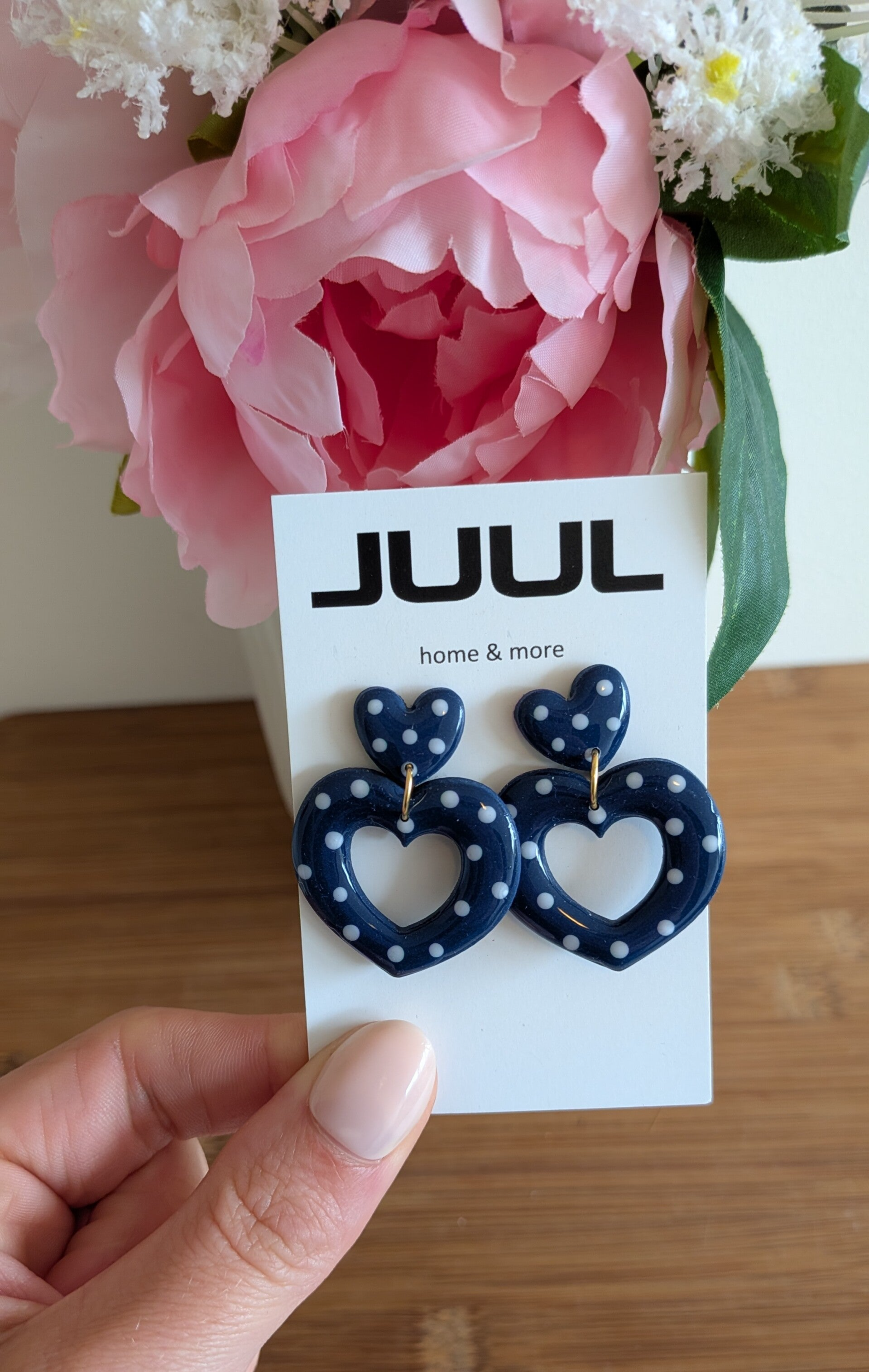 Polka dots donker blauw/wit - hart