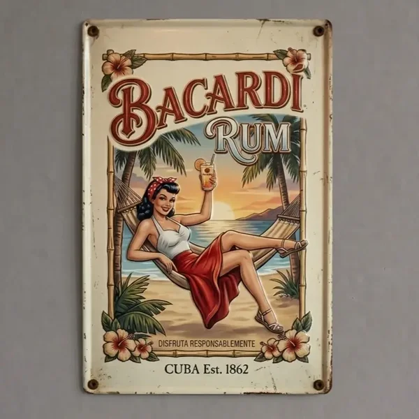 Bacardi Rum Vintage Metaal Bord - Pin-Up Tropisch