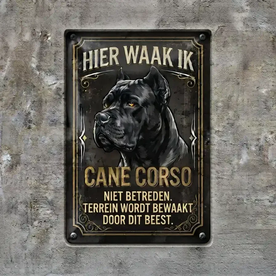 Bewakingsbord Cane Corso - Hier Waak Ik - Vol Metaal
