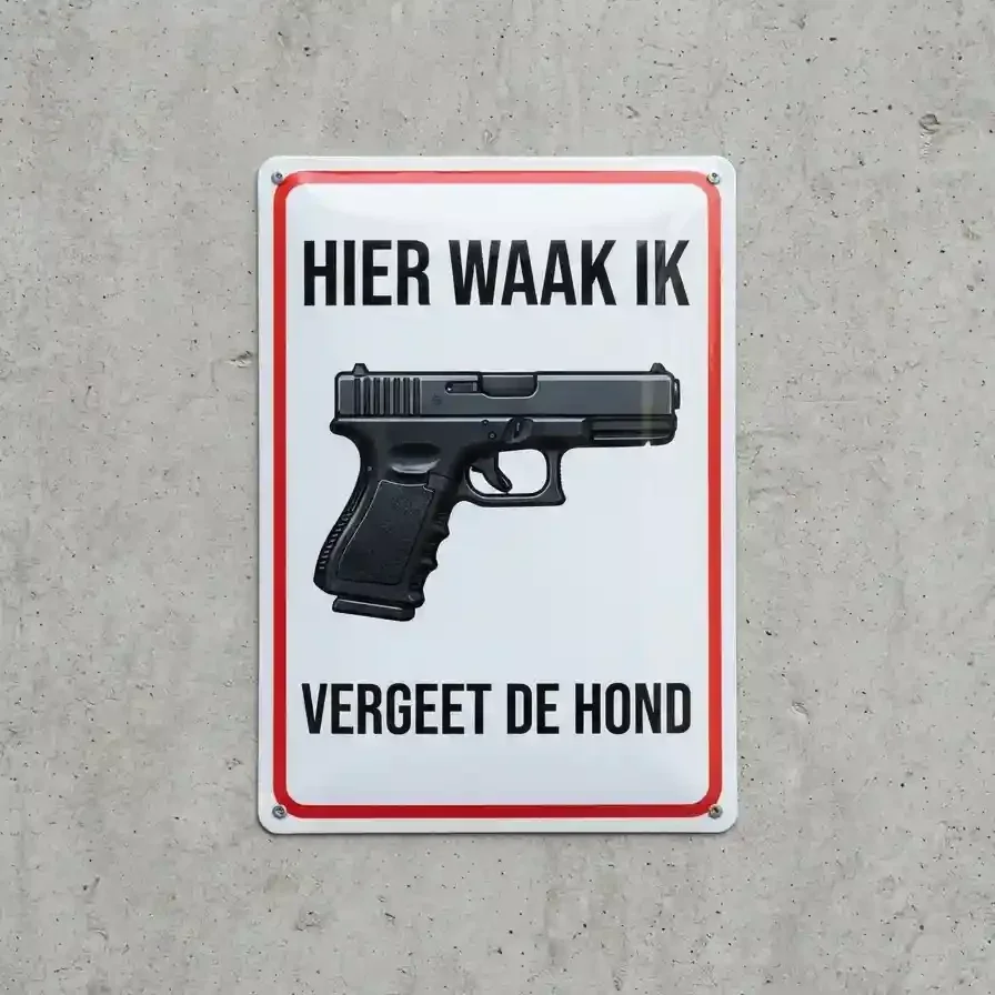 Metalen Bewakingsbord - Hier waak ik vergeet de hond