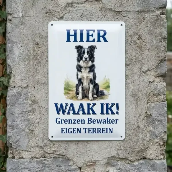 Metalen bord Border Collie - Hier waak ik eigen terrein