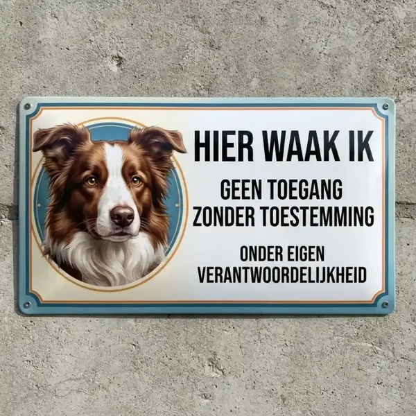 Metalen bord Border Collie - Hier waak ik