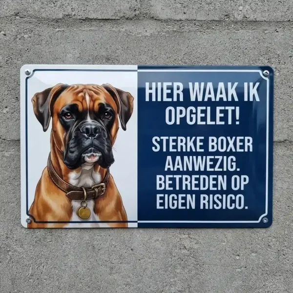Metalen bord Boxer - Hier waak ik