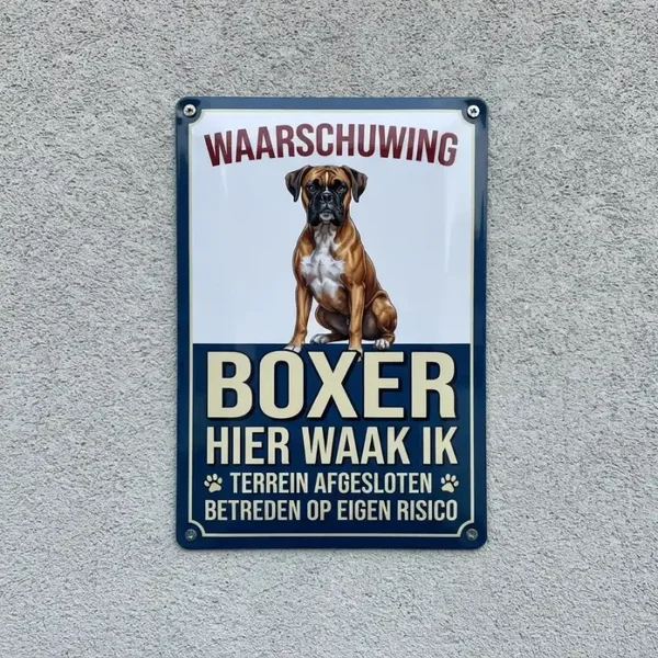 Metalen Bord Boxer Waarschuwing - Hier Waak Ik