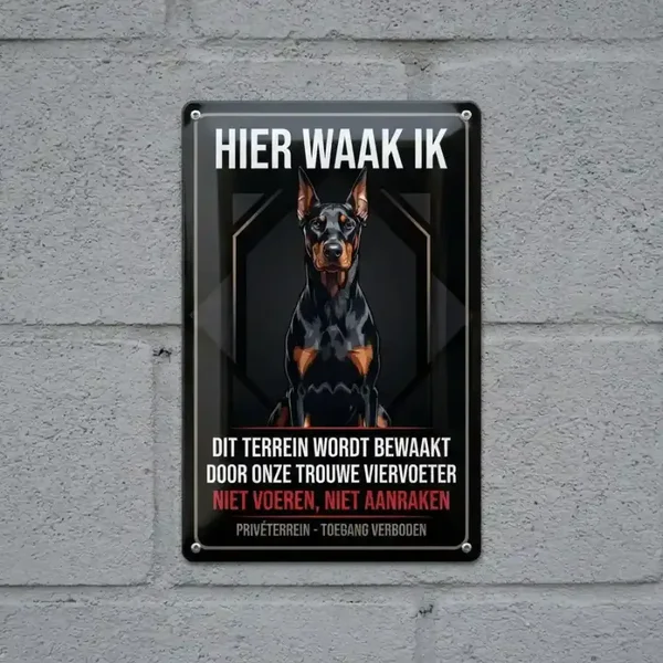 Metalen bord Dobermann Hier Waak Ik