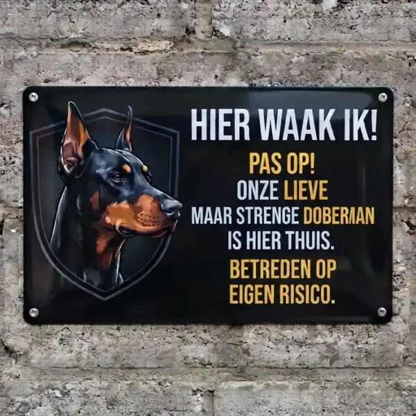 Metalen bord Dobermann - Hier waak ik