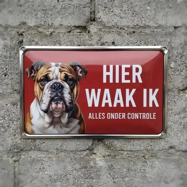 Metalen Bord Hier Waak Ik - Engelse Bulldog