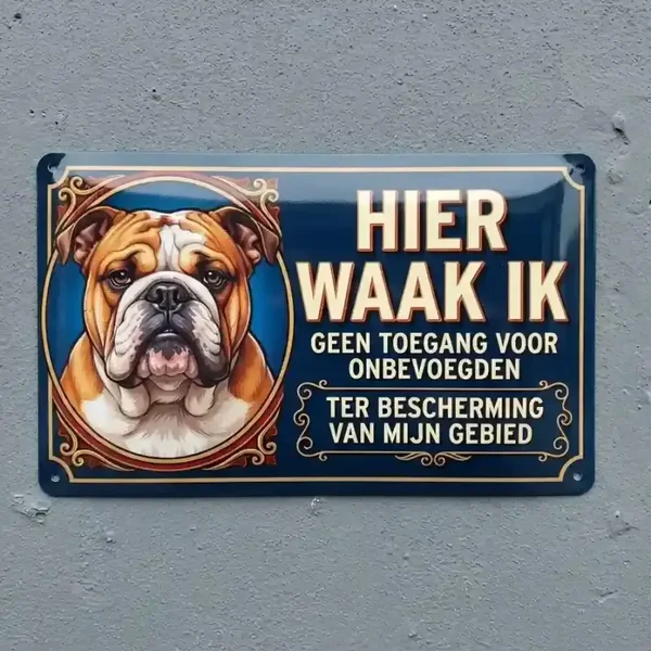 Metalen Bord - Hier Waak Ik - Engelse Bulldog